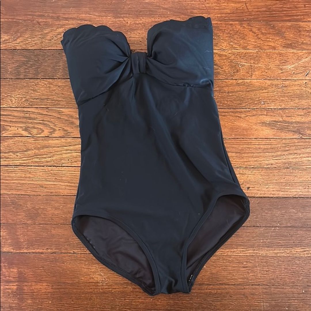 Kate Spade Black One Piece Swimsuit with Sweetheart Scalloped Neckline