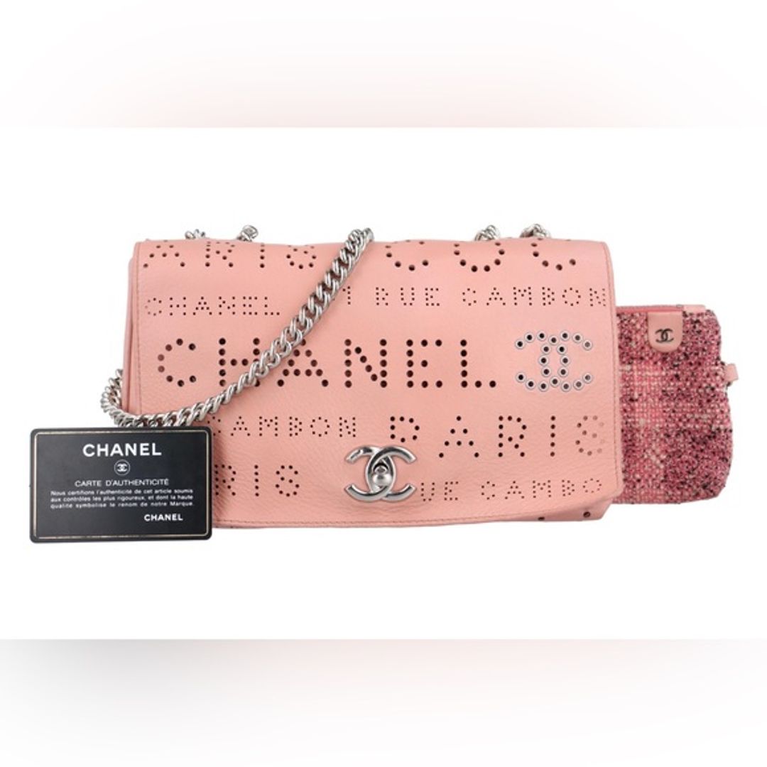 Perforated Leather Crossbody Flap Bag With Pouch in Pink