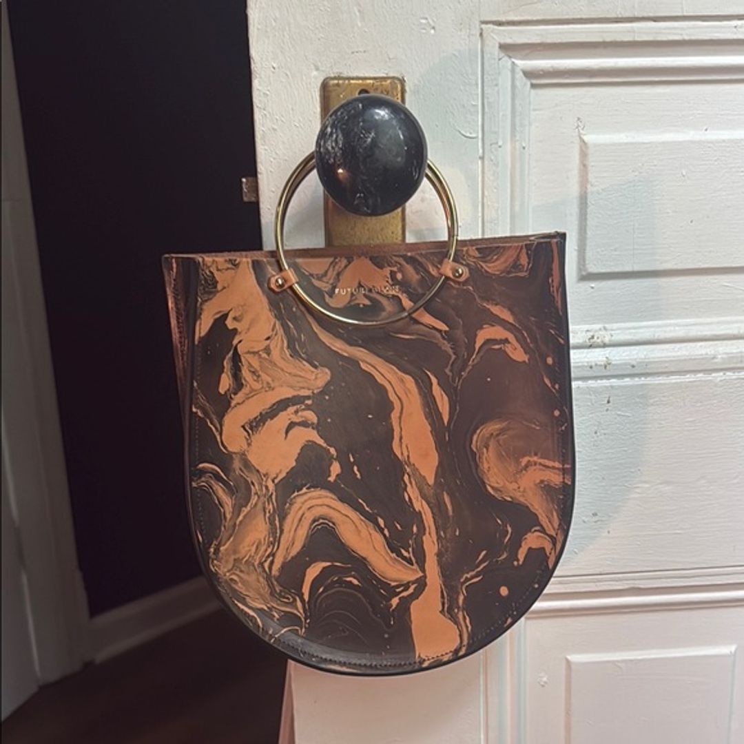 Future Glory Co. Marble Pattern Handbag with Gold Bangle Handles