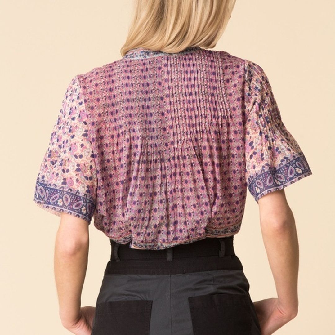 Sea New York Pink Flutter Sleeve Blouse with Mandarin Collar