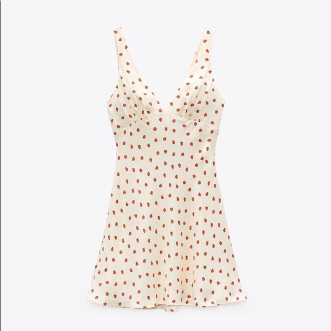Zara Viral Strawberry Plunge V Neck Satin Dress