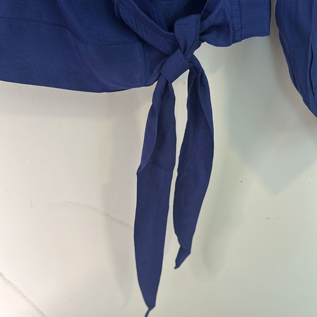 NWT Anthropologie Chloe Oliver Blue Floral Embroidered Tie Front Blouse