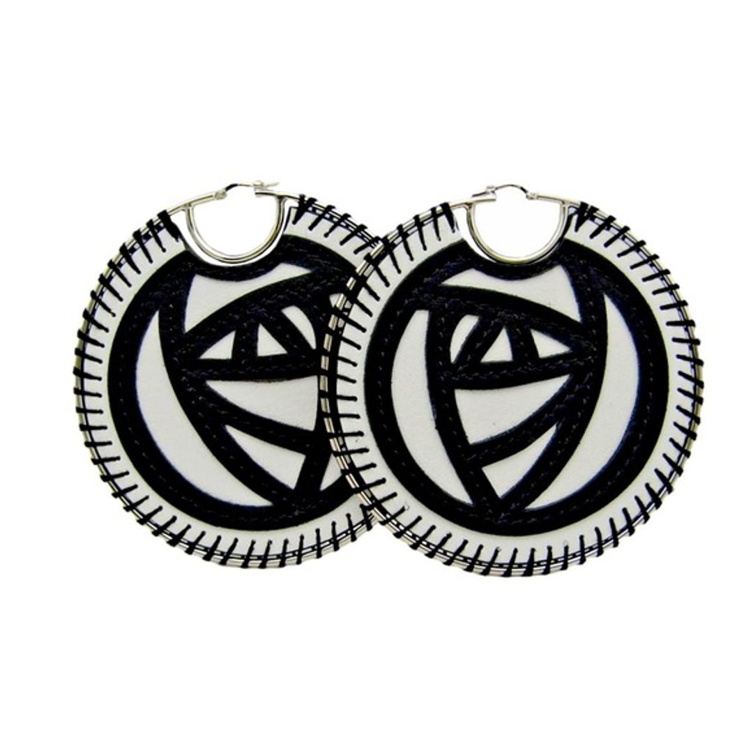 Loewe Leather Rose Whipstitch Large Statement Hoop Earrings w Box Dustbag