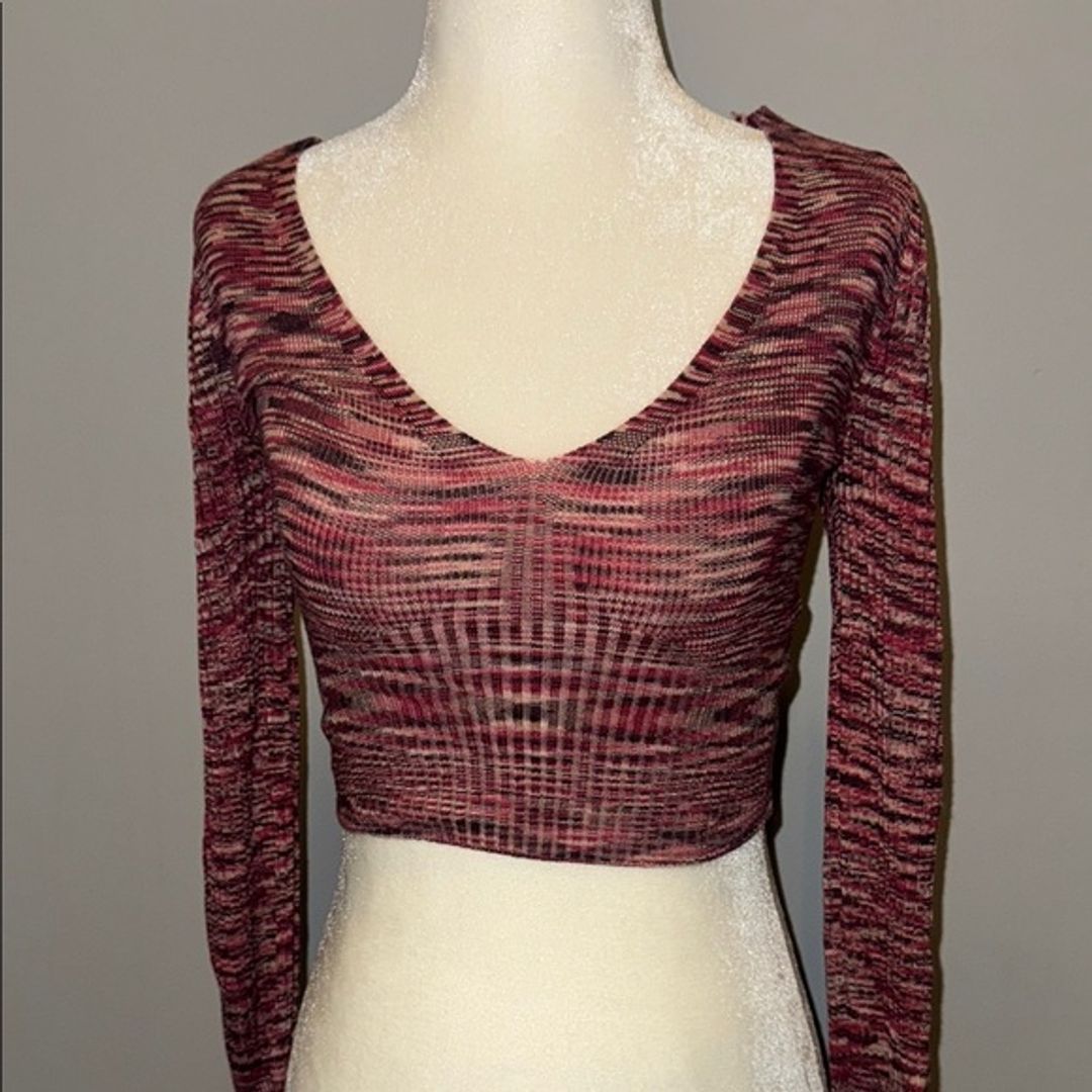 Urban Outfitters Red Ribbed Long Sleeve Bodysuit