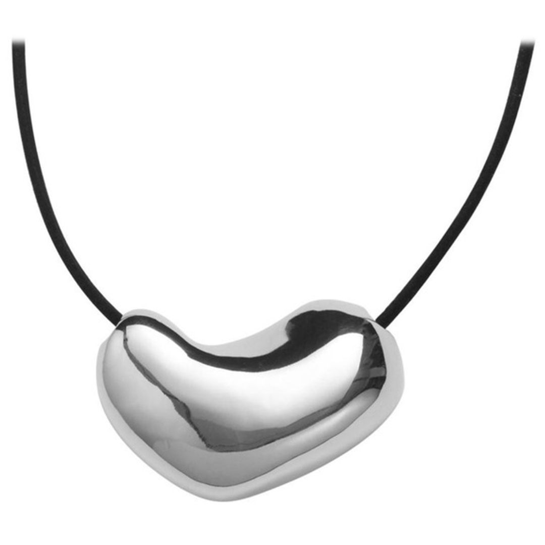AGMES Sterling Silver Abstract Sculpted Heart Pendant Necklace