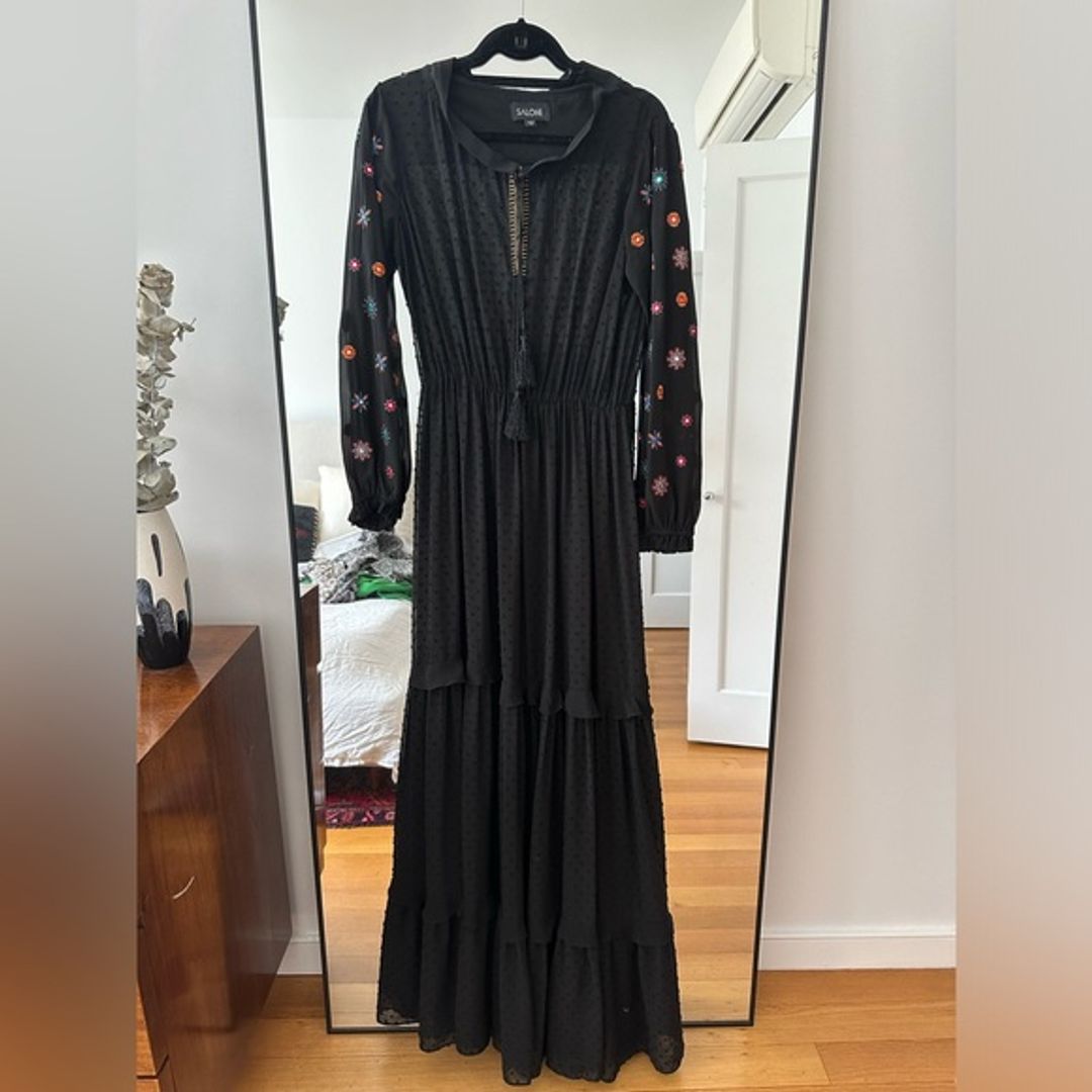Saloni Alexia Embroidered Fil Coup Maxi Dress Black 6