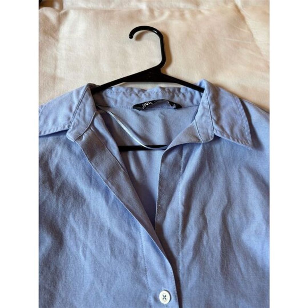 Zara Women's Blue Long Sleeve Button-Up Shirt