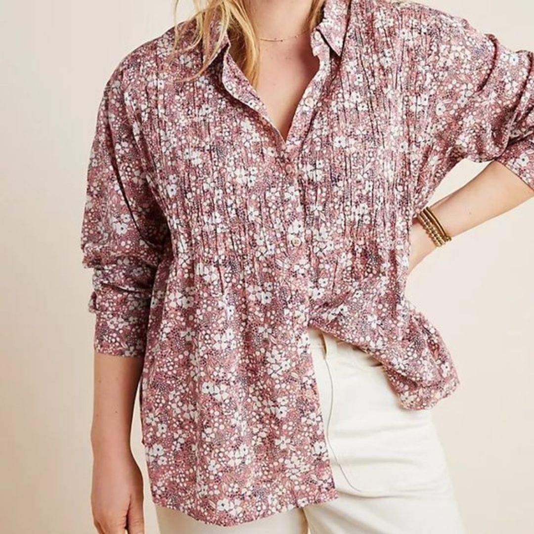 Anthropologie Sasha Smocked Boyfriend Buttondown Pink Size Small