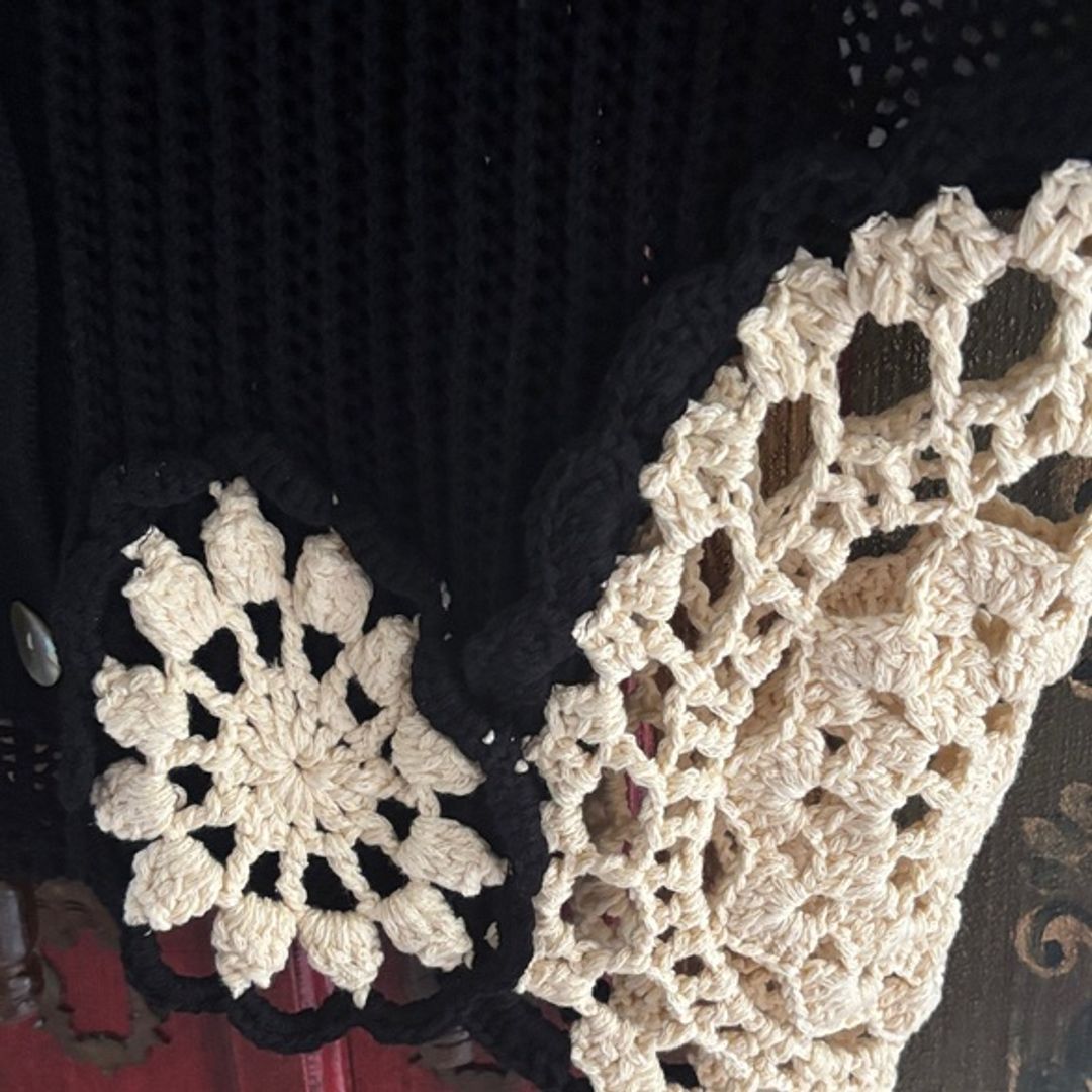 Zara Black Cardigan with Cream Crochet Details