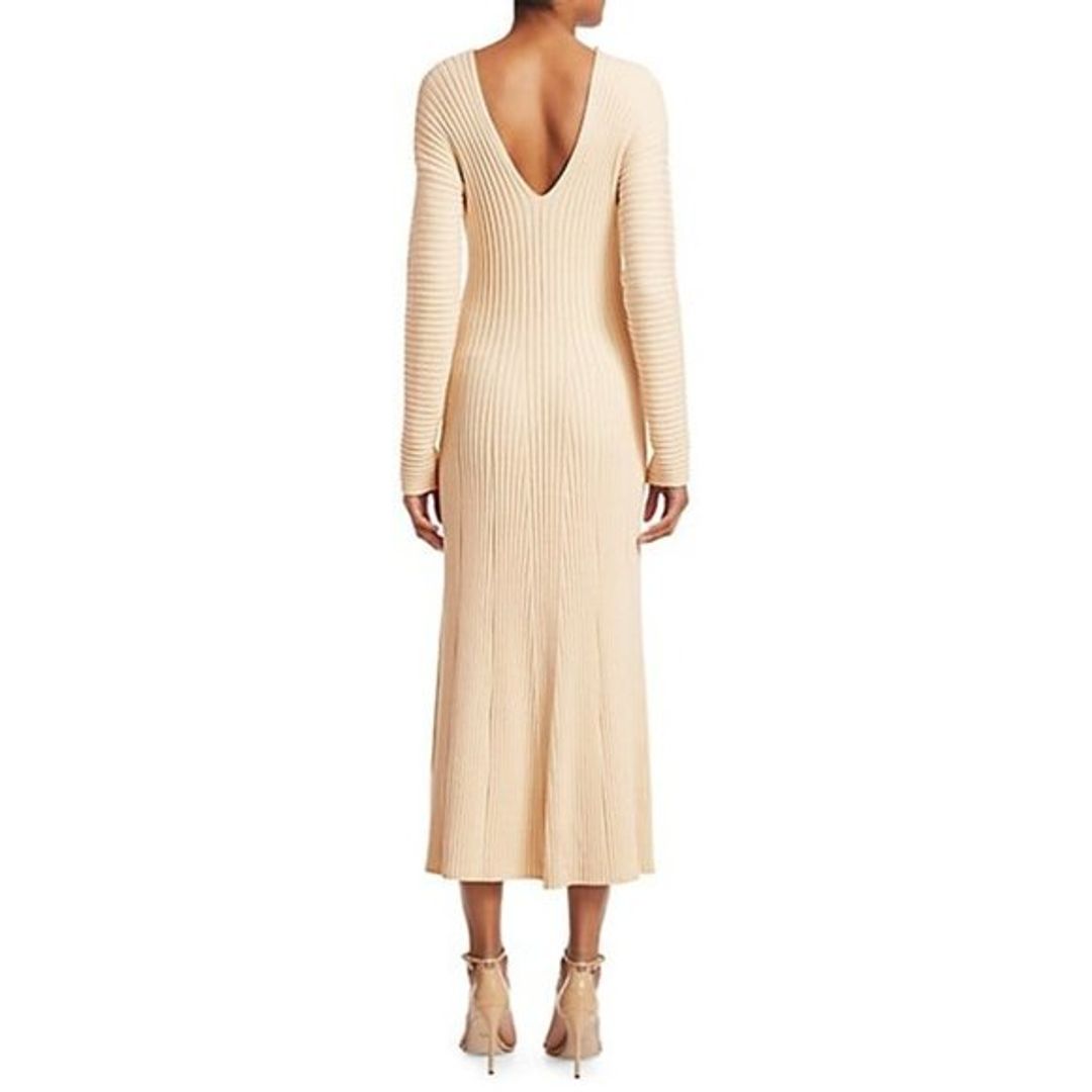 Amur Fawn Rib-Knit V-Neck Midi Dress