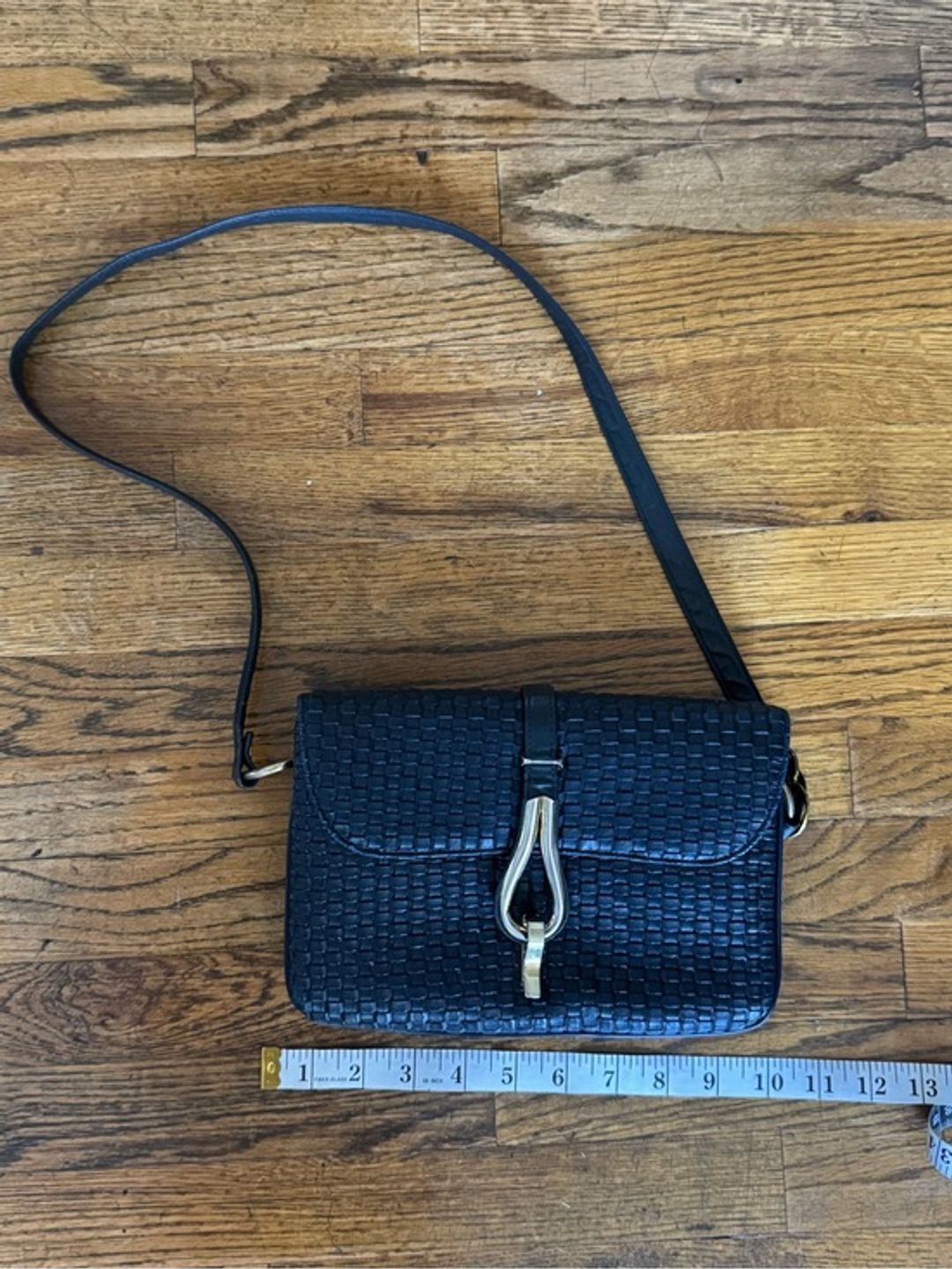 Vintage Navy Woven Leather Crossbody / Shoulder Bag with Gold /Silver Hardware