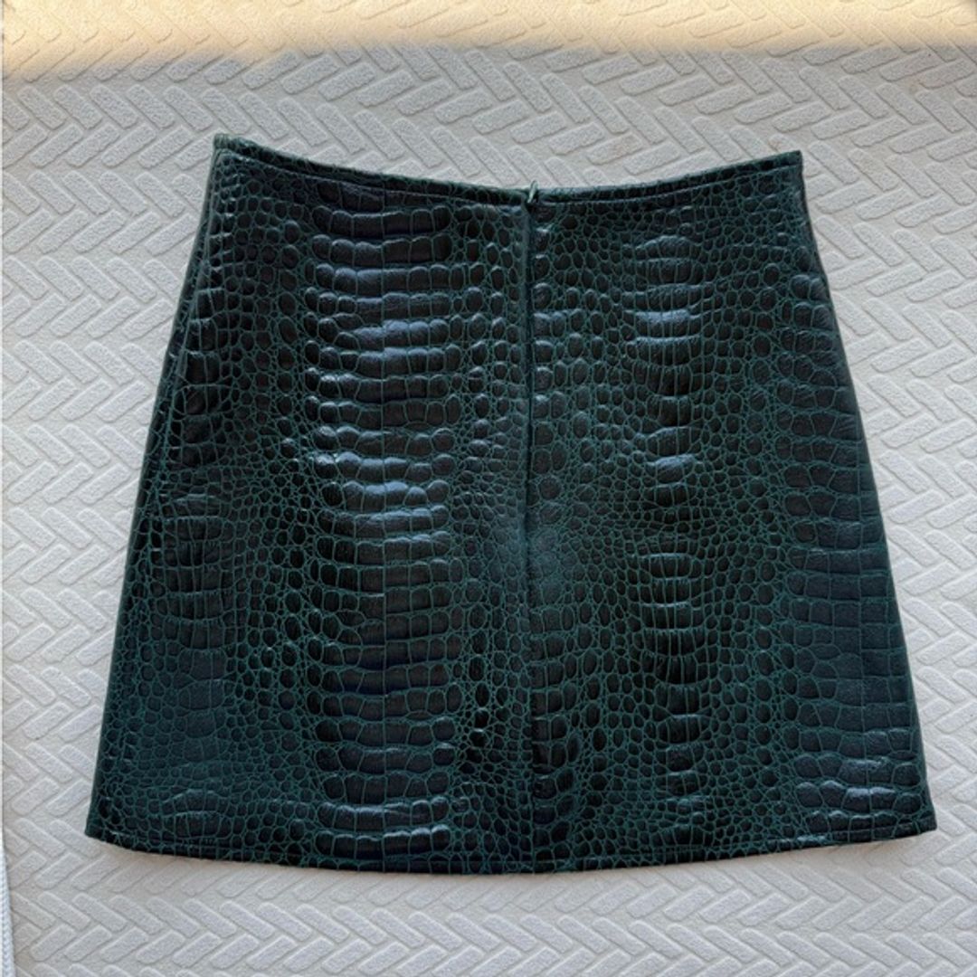 Green Faux Leather Mini Skirt with Slit