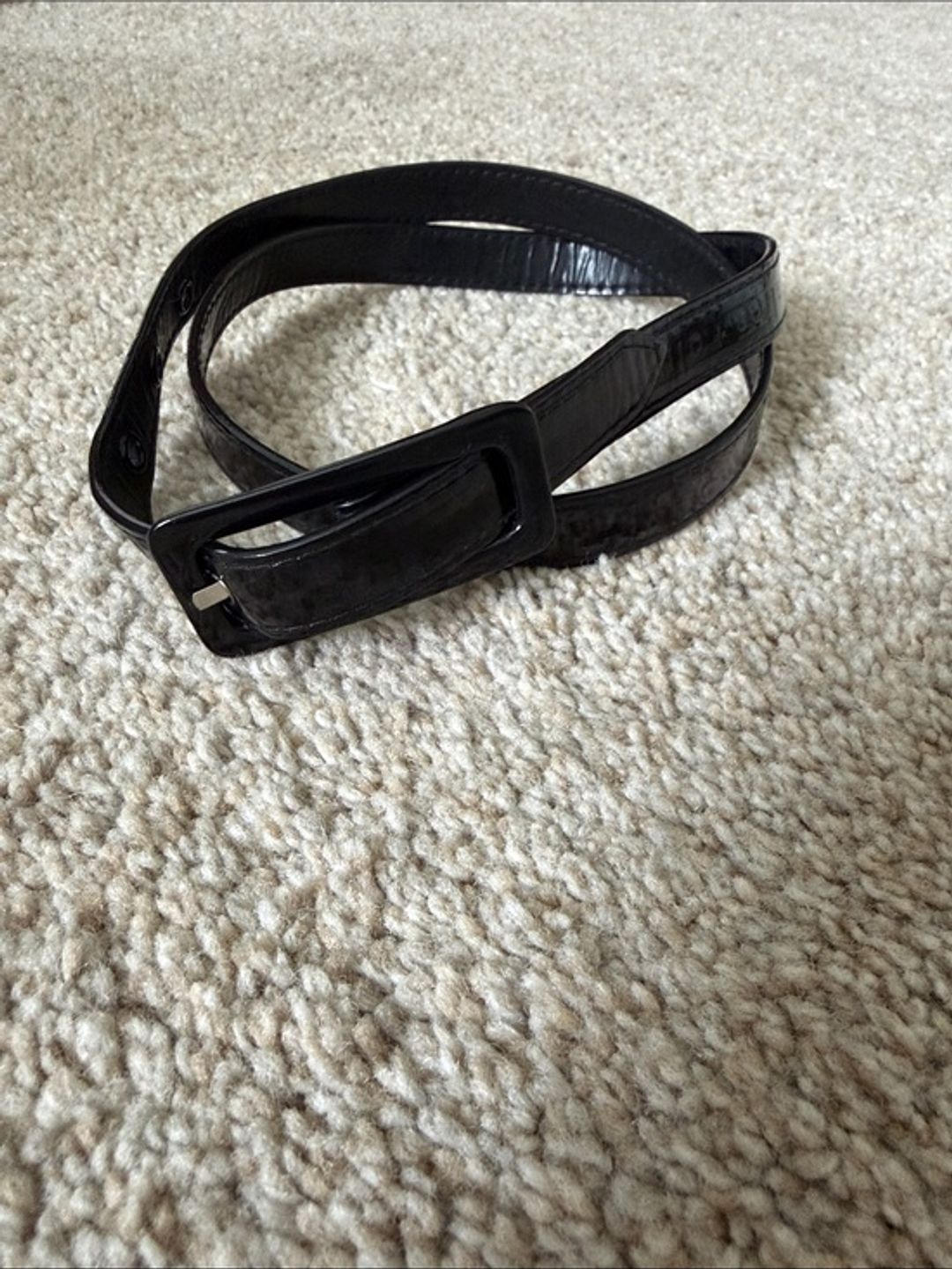 Alice + Olivia Black Patent Leather Belt with Rectangular Buckle