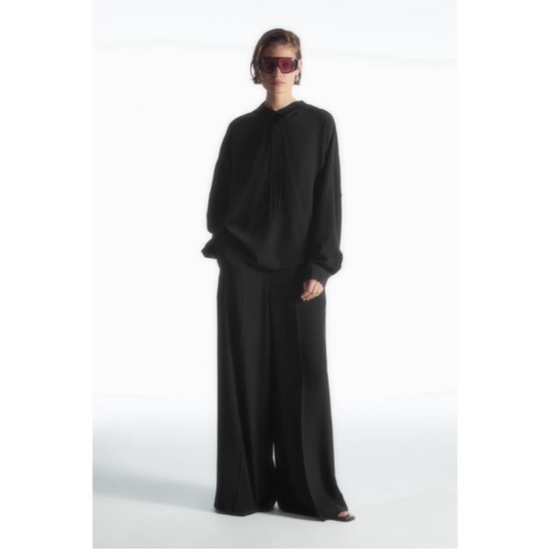 COS Black 100% Silk Wide Leg Trousers