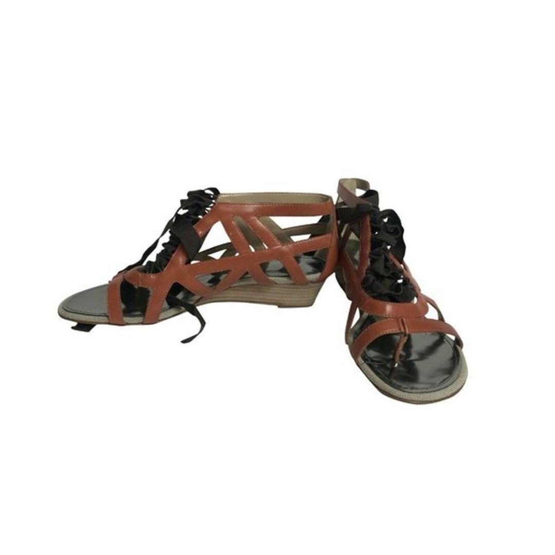 Gladiator Wedge Kitten Sandals in Brown / Black