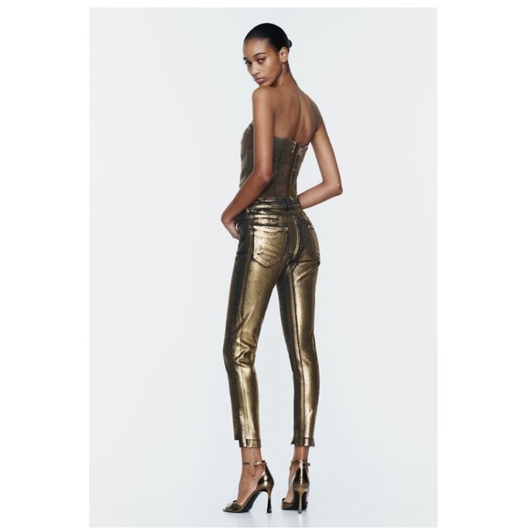 Zara Gold Foil and Black Skinny Jeans