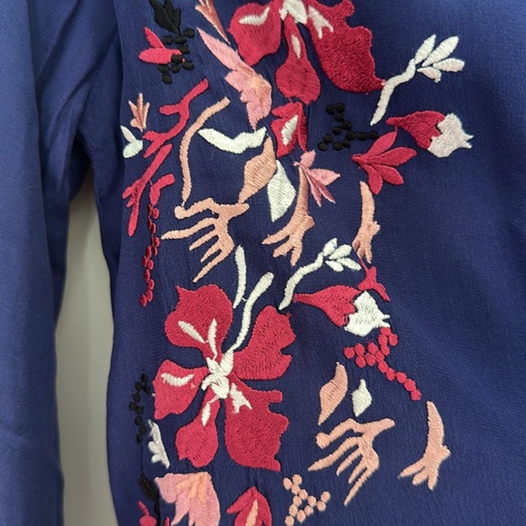NWT Anthropologie Chloe Oliver Blue Floral Embroidered Tie Front Blouse