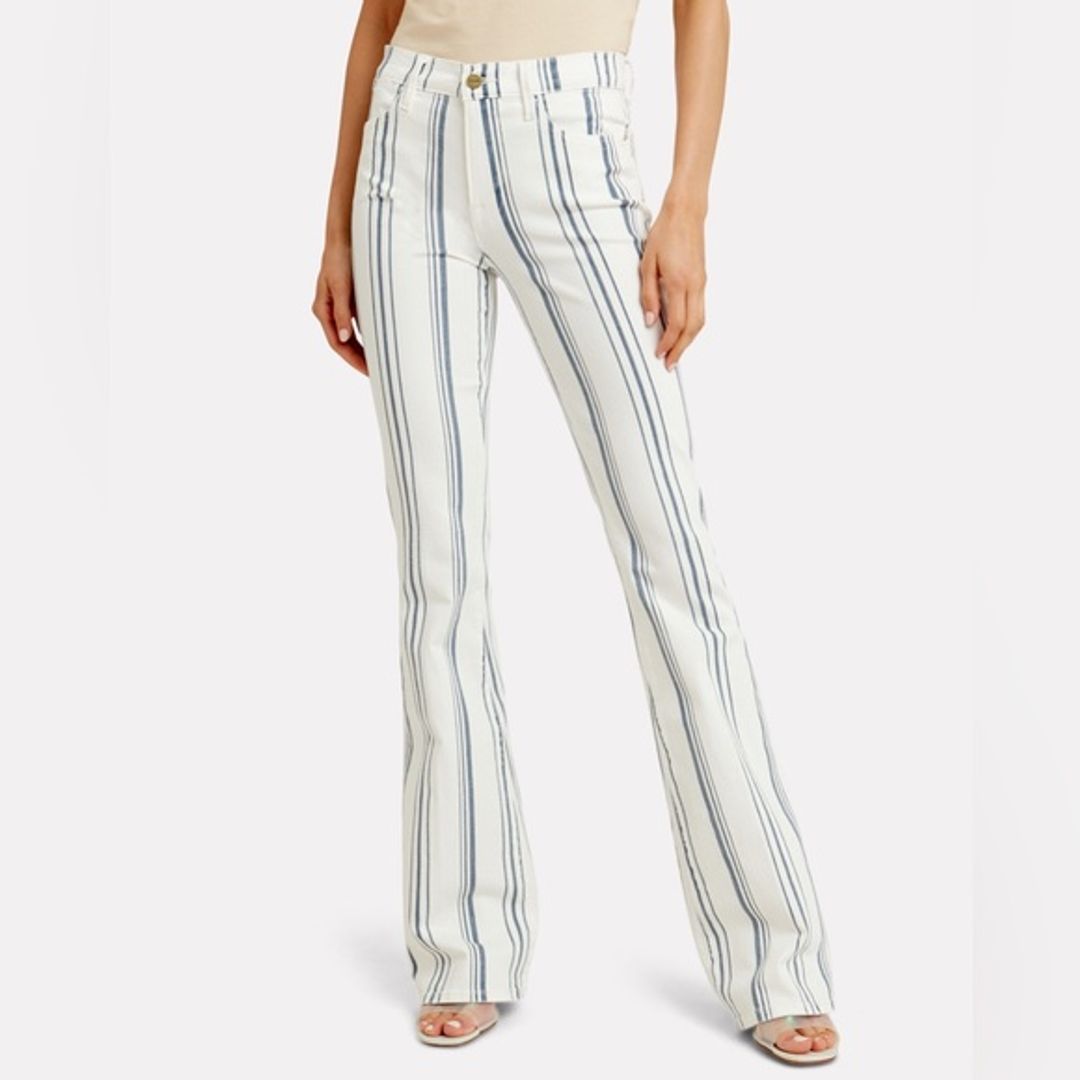 Frame Le High Flare in Blue Stripe