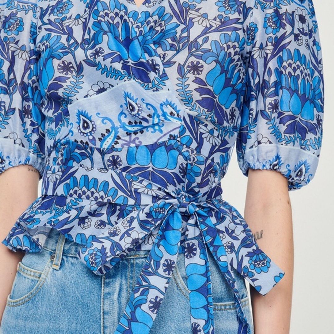 Sandro Cropped Printed Wrap Top