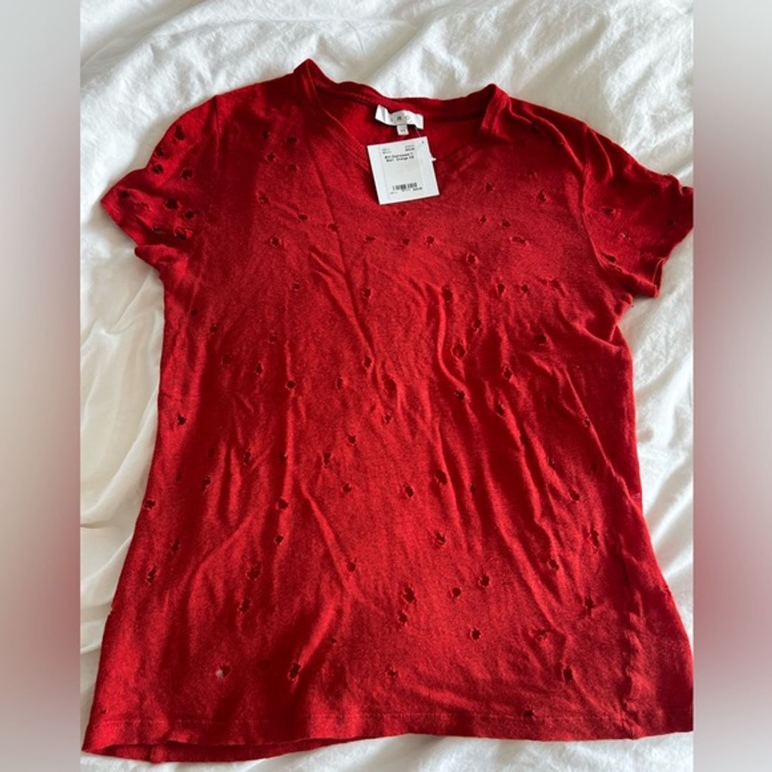 IRO Distressed Tee T-Shirt Top 100% Linen Rust Orange Oversized Size XS