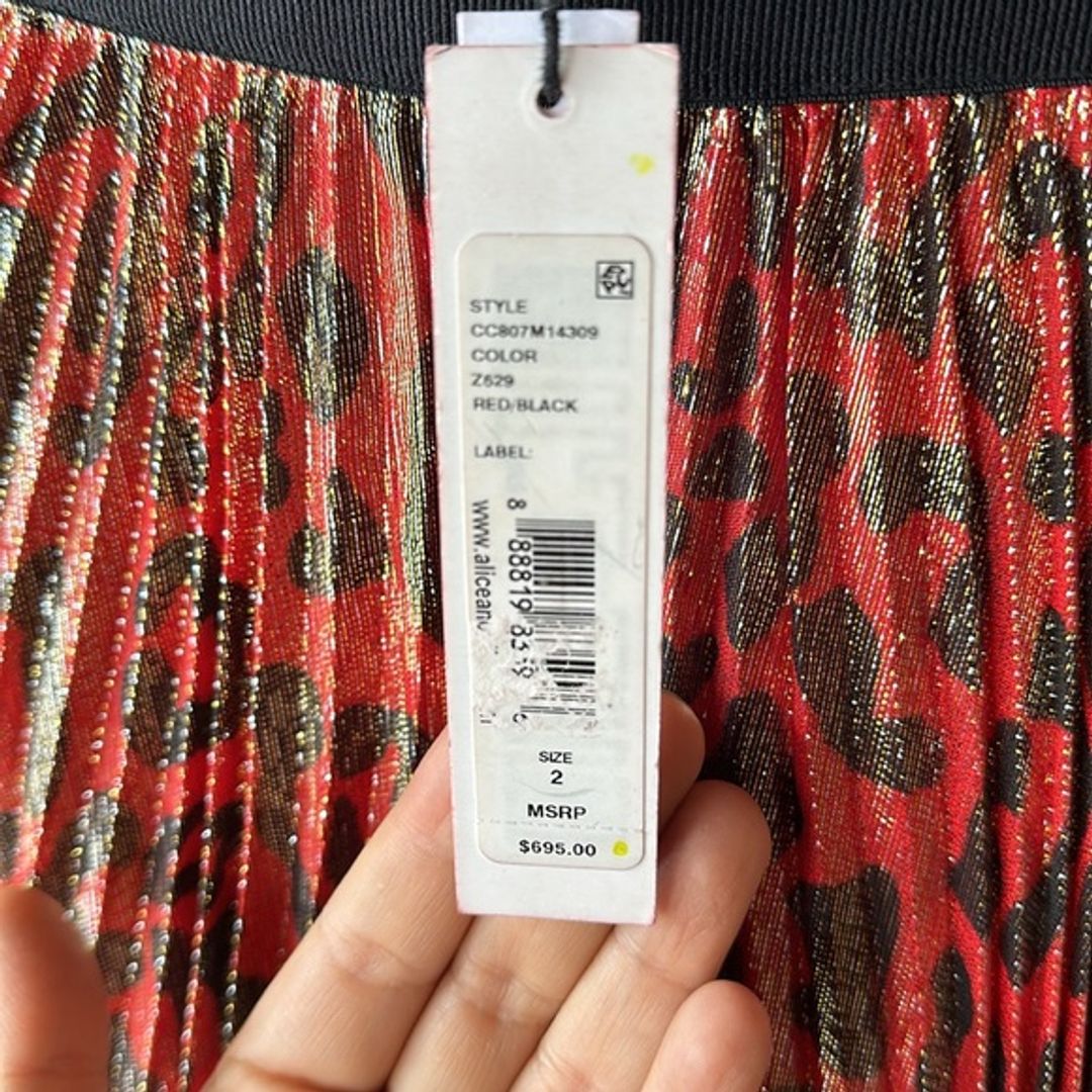 NWT Alice + Olivia Katz Metallic Leopard Print Pleated Maxi Skirt