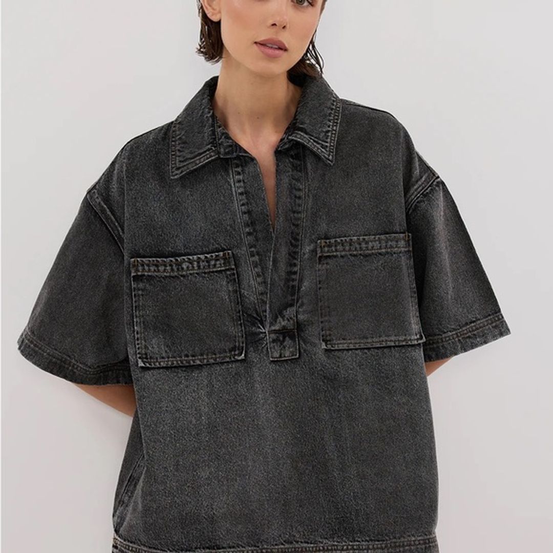 Dissh MASON WASHED BLACK BOXY DENIM SHIRT