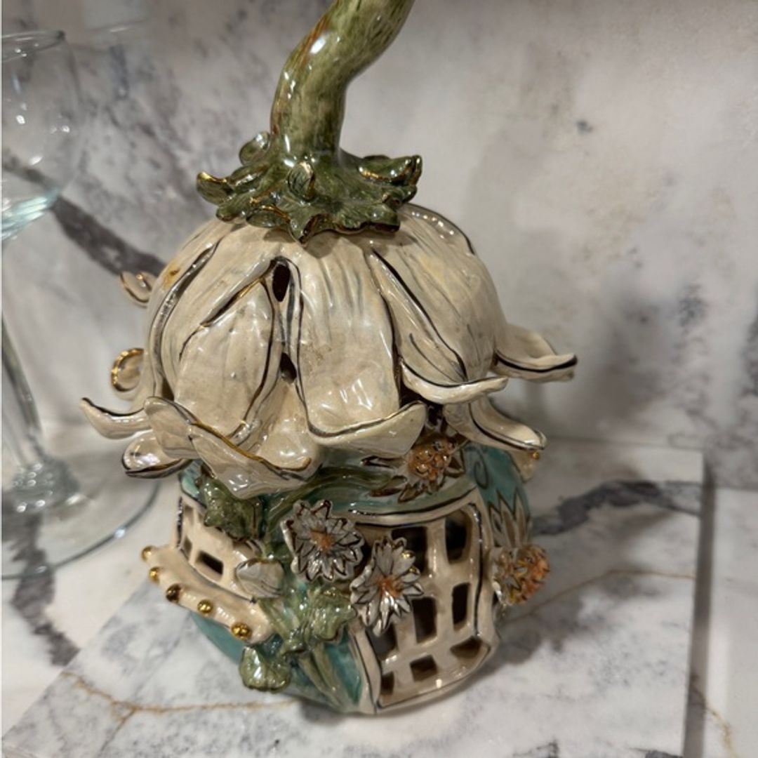 Heather Goldminc Blue Sky Tan Clayworks Tea Light Fairy House