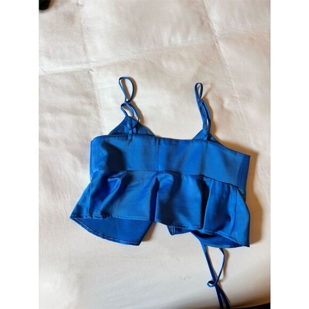 Dynamite Blue Satin Tie Front Cami Top