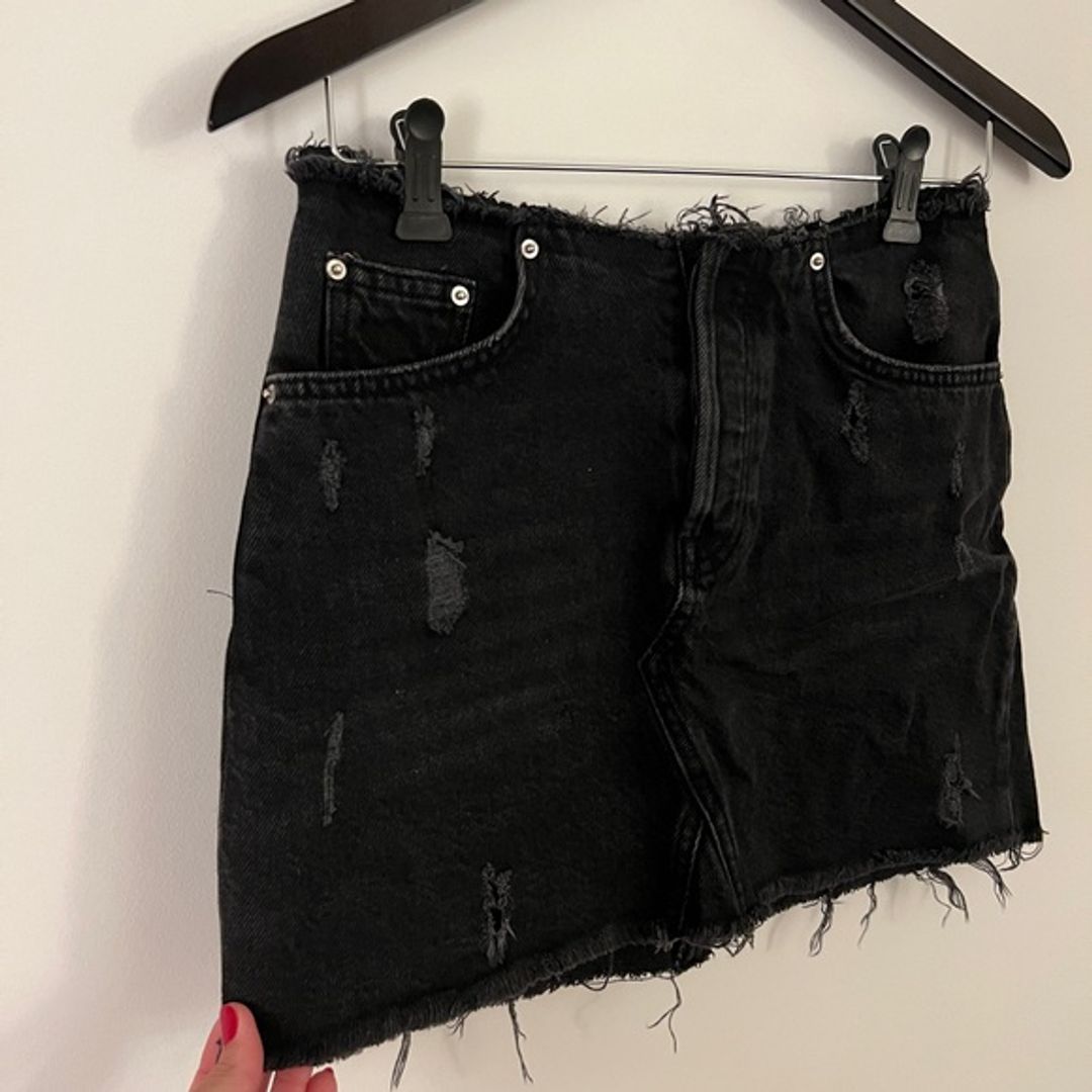 BDG Urban Outfitters Distressed Denim Raw Hem Black Skirt