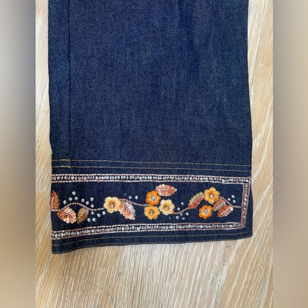 Escada Indigo Denim Jeans with Beading and Embroidery