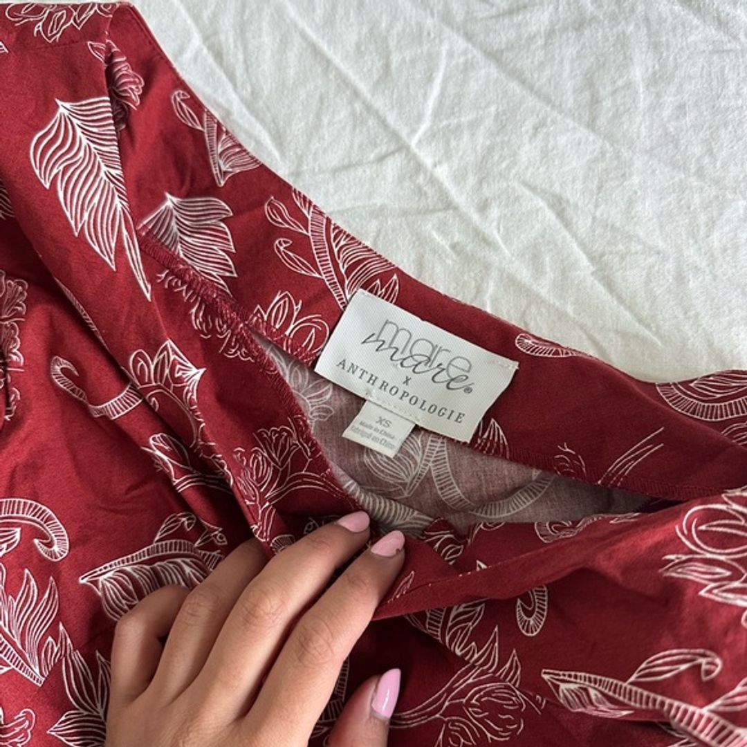 Anthropologie One Shoulder Peplum Blouse  Red