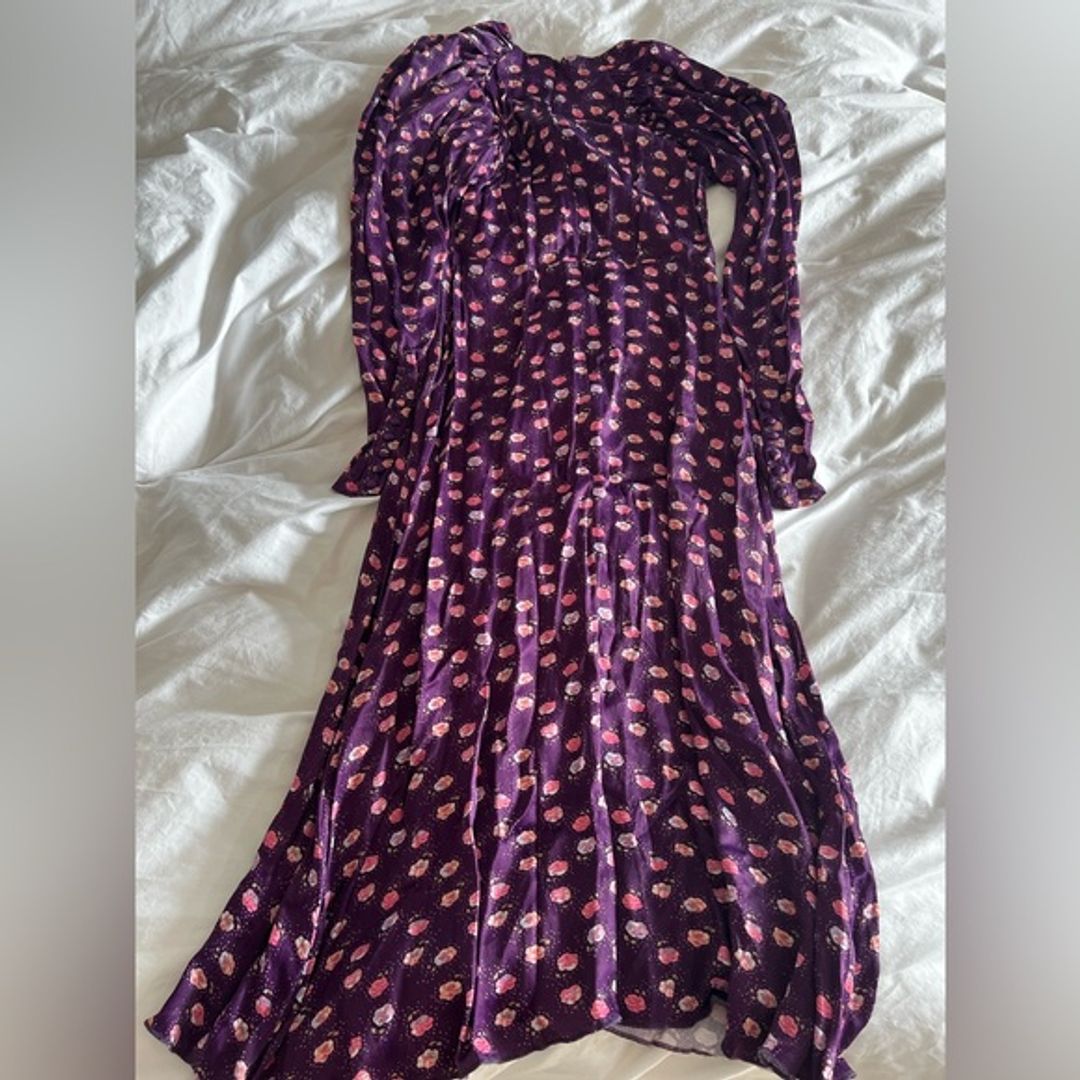 Rotate Birger Christensen Pansy Print Clair Midi Long-Sleeve Dress | Purple