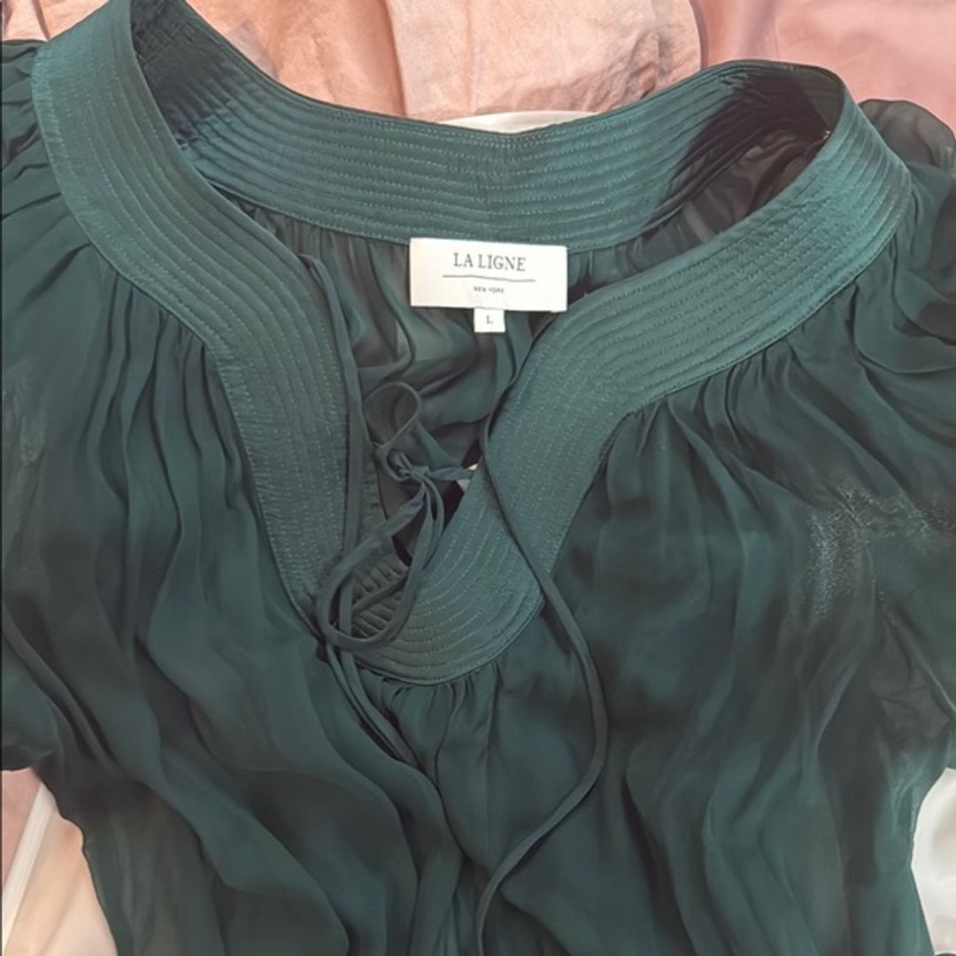La Ligne Dark Green Dress with Sheer Overlay