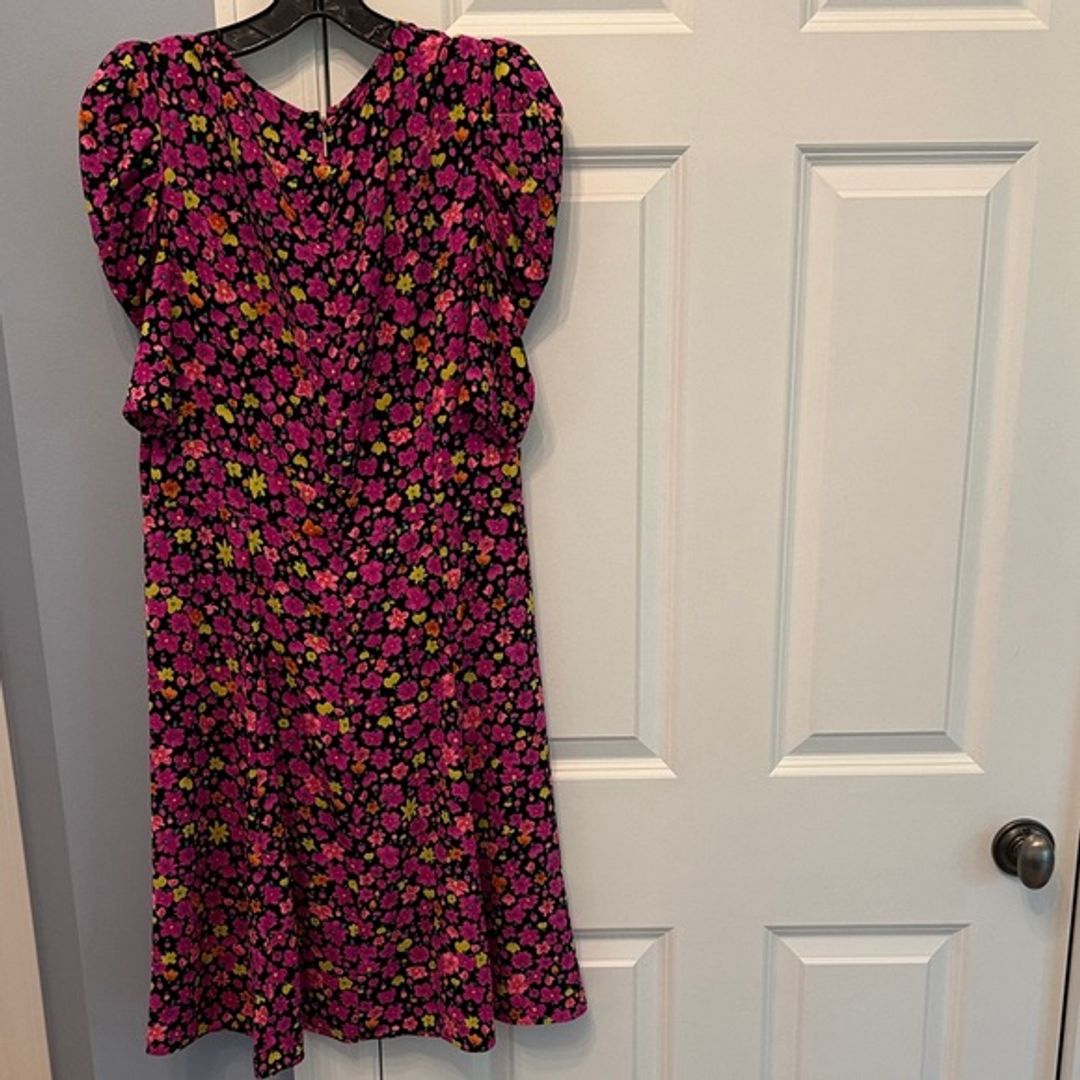 NWT Kate Spade Vibrant Pink and Yellow Floral Dress with Puff Sleeves 10 US