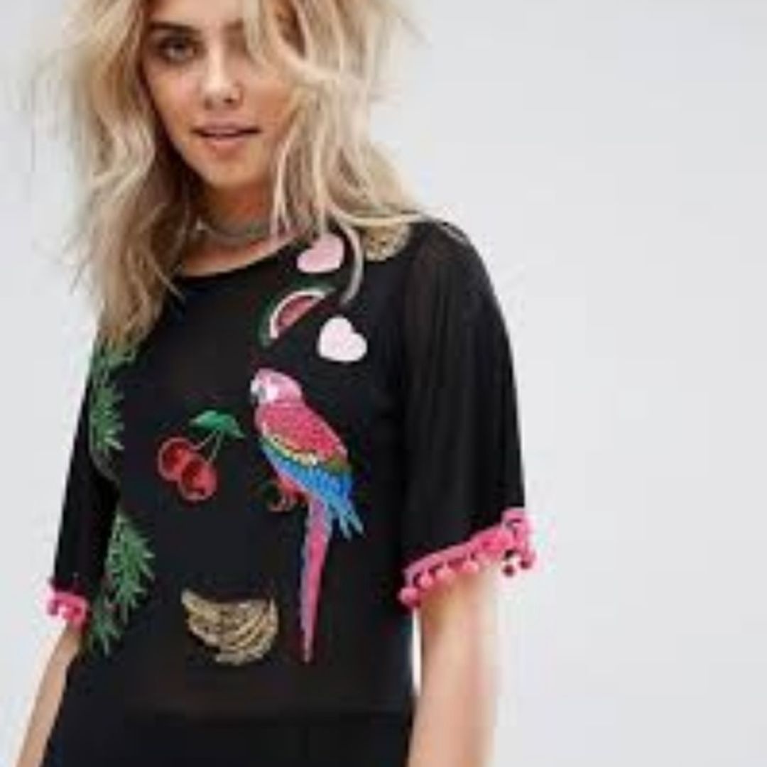 Boohoo Women's Black Parrot Embroidered Mesh Maxi #2