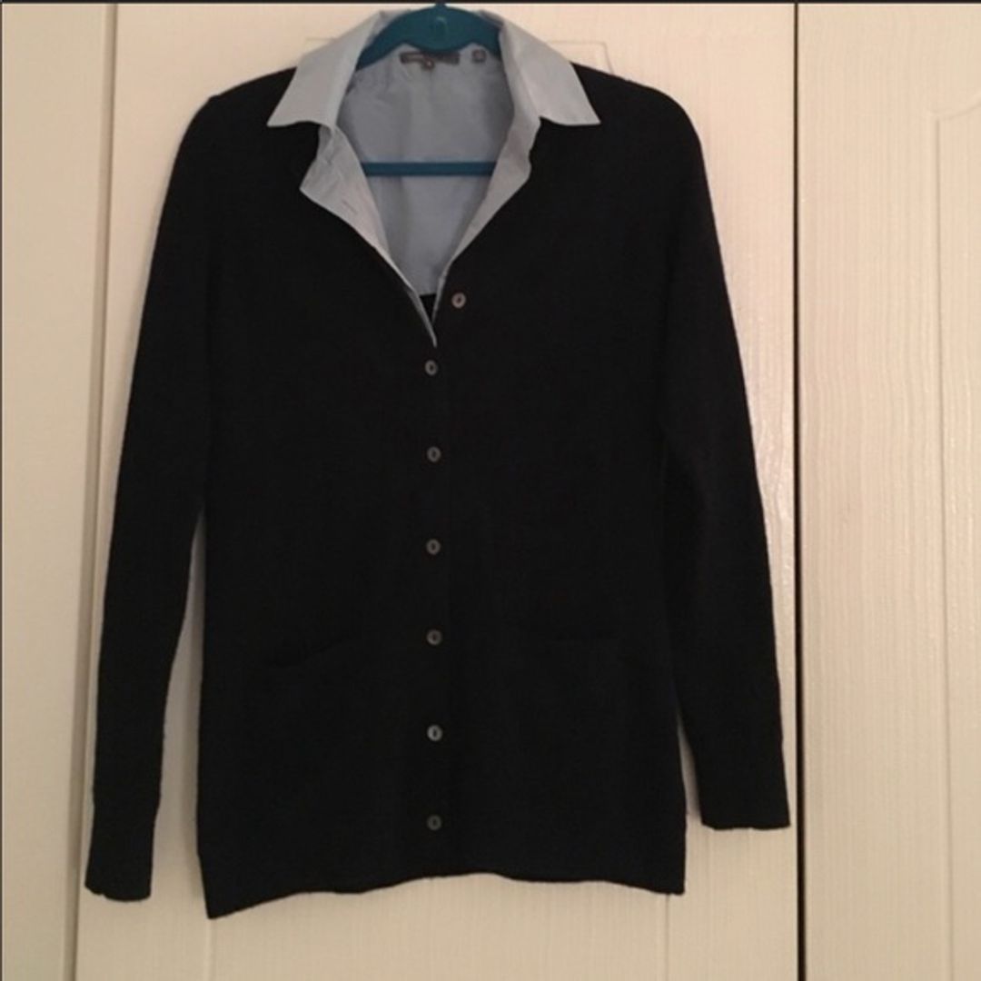Vince 100% Cashmere Sweater with Button Down Collar and Pockets