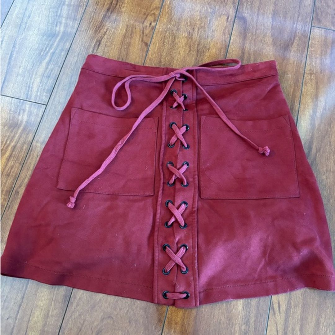 Red Suede Mini Skirt