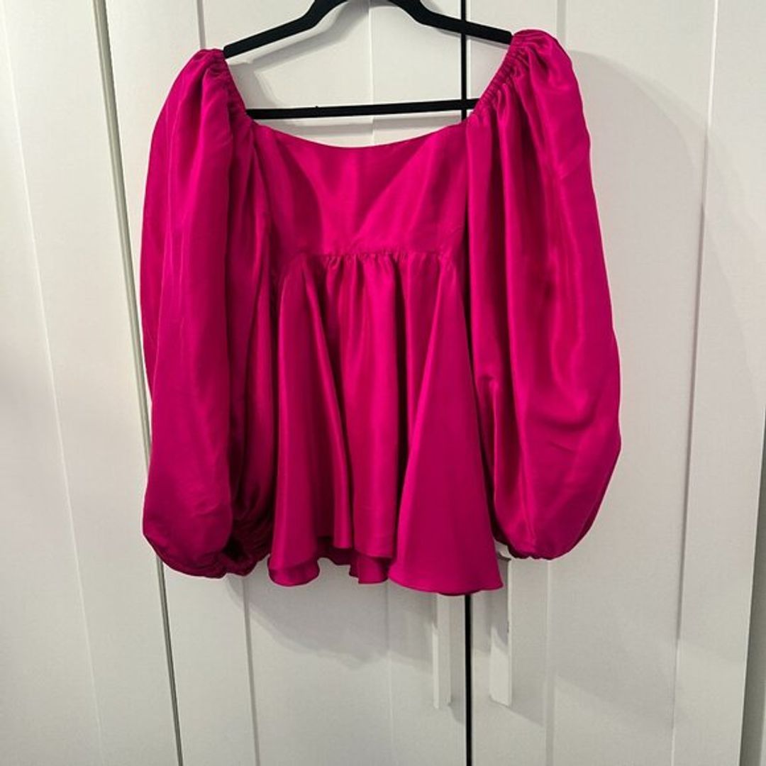 Azeeza Pink Rhiannon Silk Square Neckline Blouse - Size XS