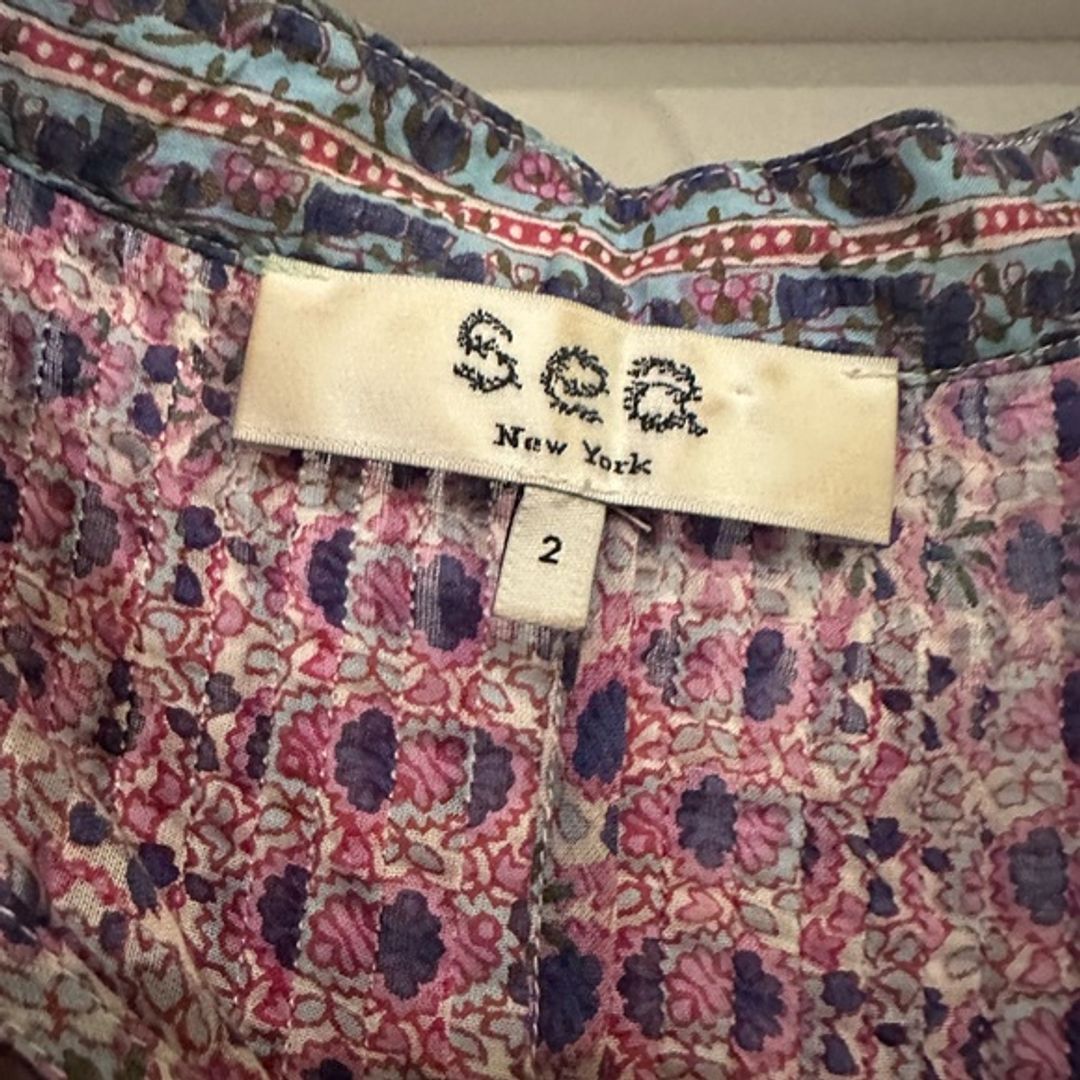 Sea New York Pink Flutter Sleeve Blouse with Mandarin Collar