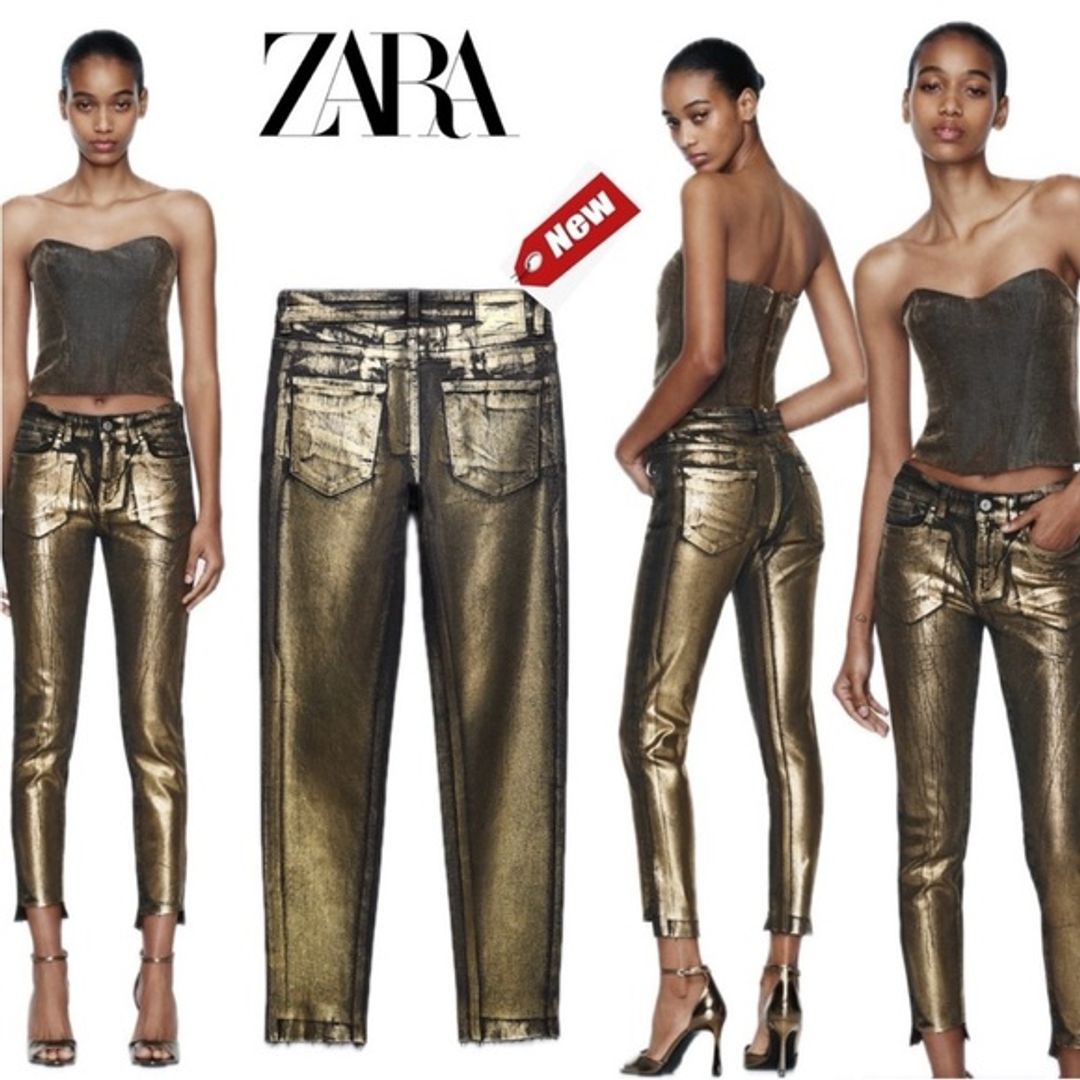 Zara Gold Foil and Black Skinny Jeans
