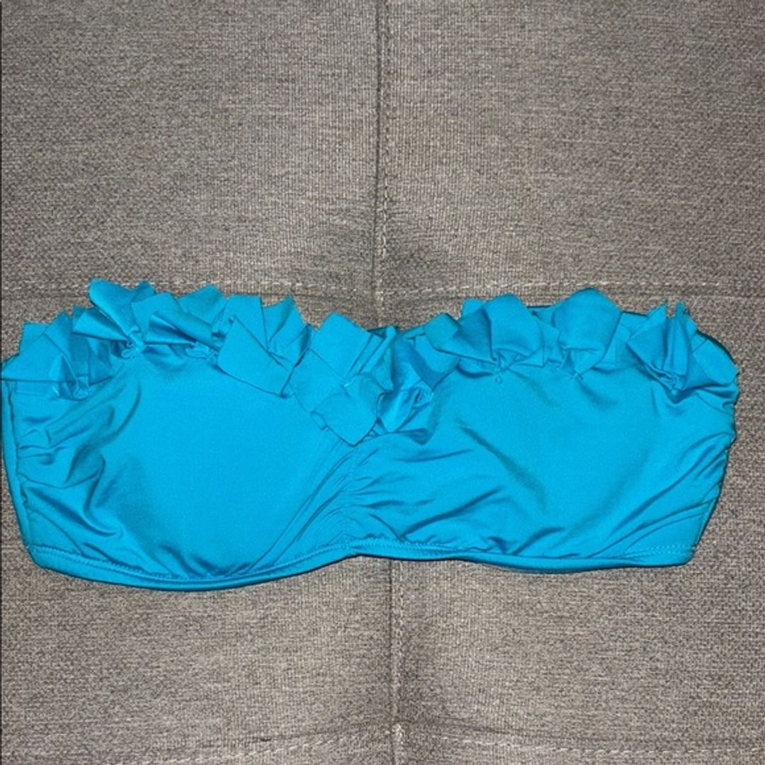 Kenneth Cole: Blue Bandeau Bikini Top with Ruffles