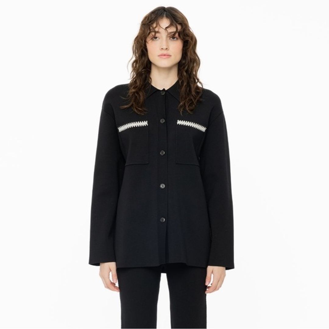 Nanushka Silvia Black Crochet Shirt Jacket