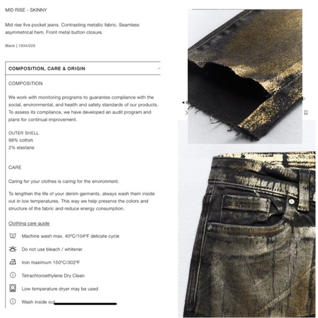 Zara Gold Foil and Black Skinny Jeans