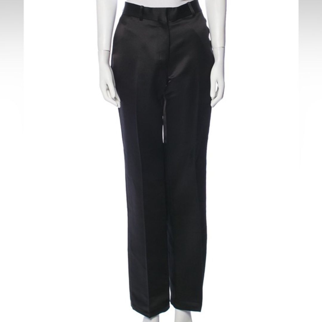 Veronica de Piante luxury luxe satin black straight-leg trousers 31” waist