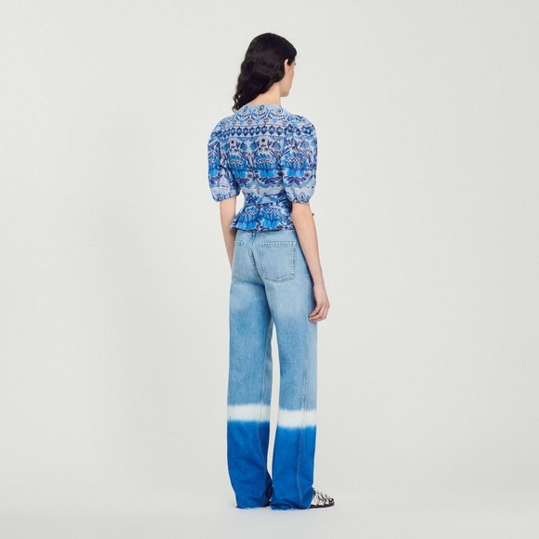 Sandro Cropped Printed Wrap Top