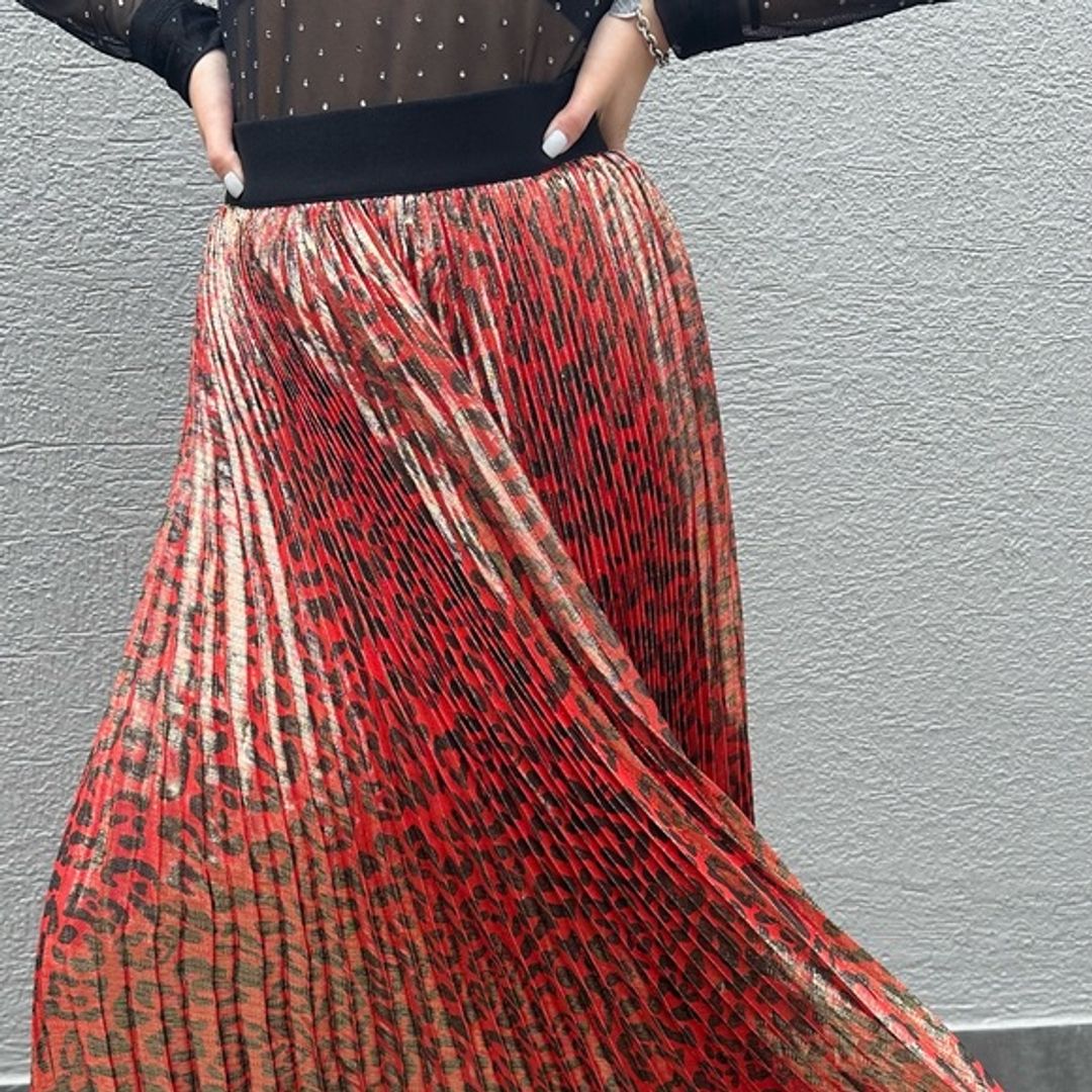 NWT Alice + Olivia Katz Metallic Leopard Print Pleated Maxi Skirt