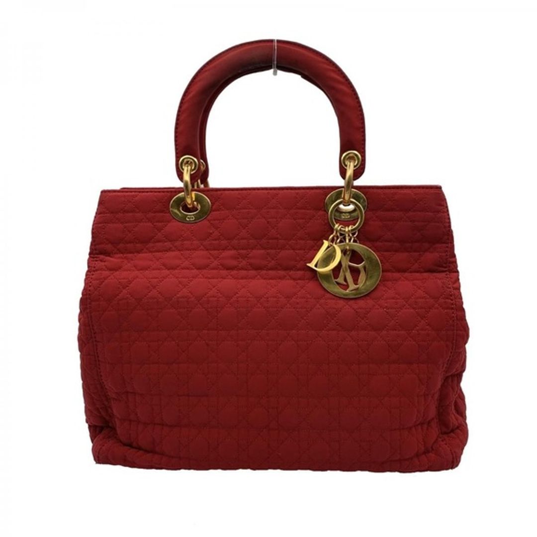 Lady Dior Nylon Medium Tote in Red / Gold