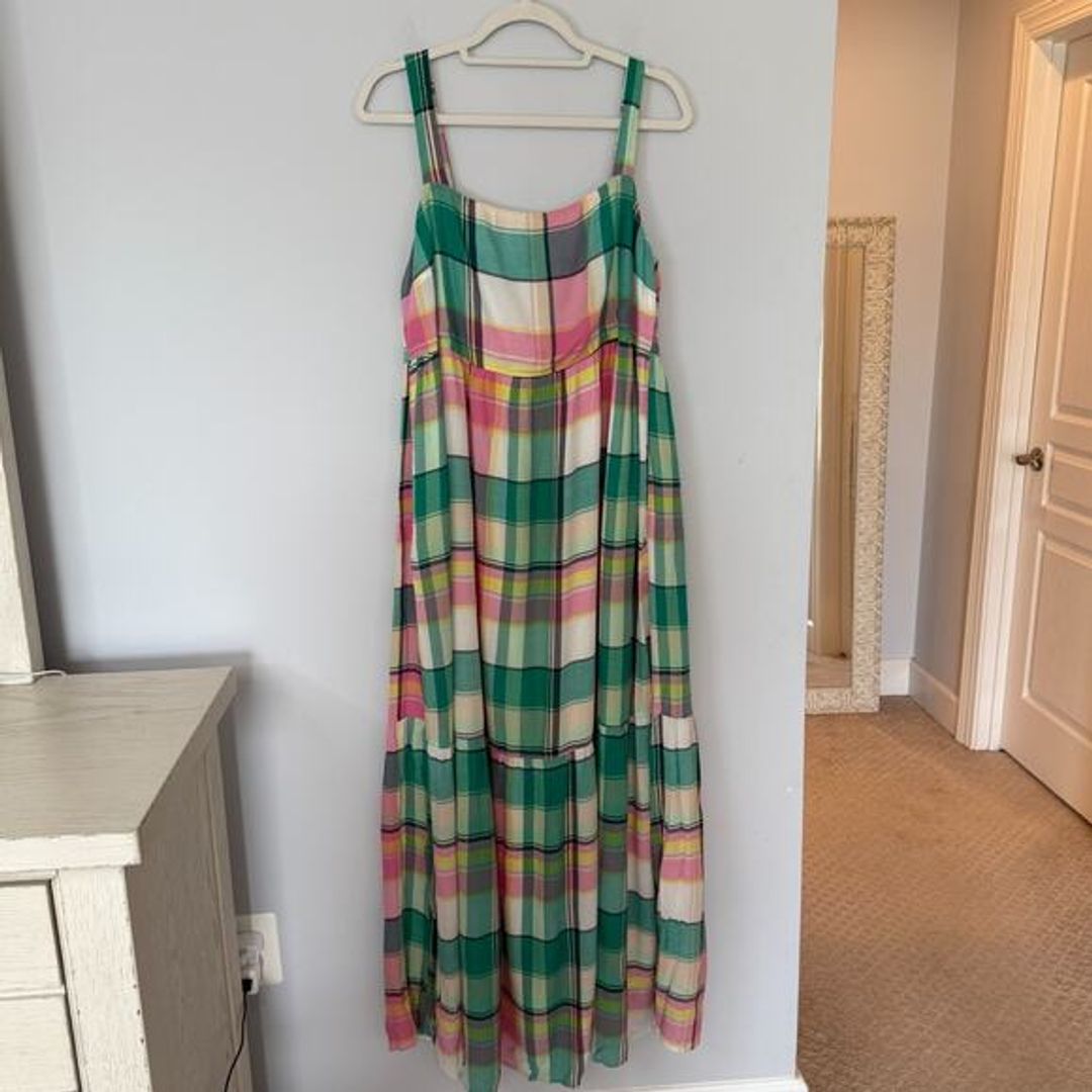 Loft Womens Maxi Dress NWT Strappy Plaid Tiered Pockets