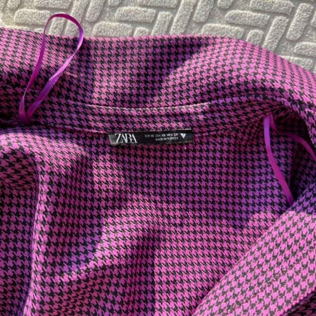 Zara Purple Houndstooth Cropped Blazer Top
