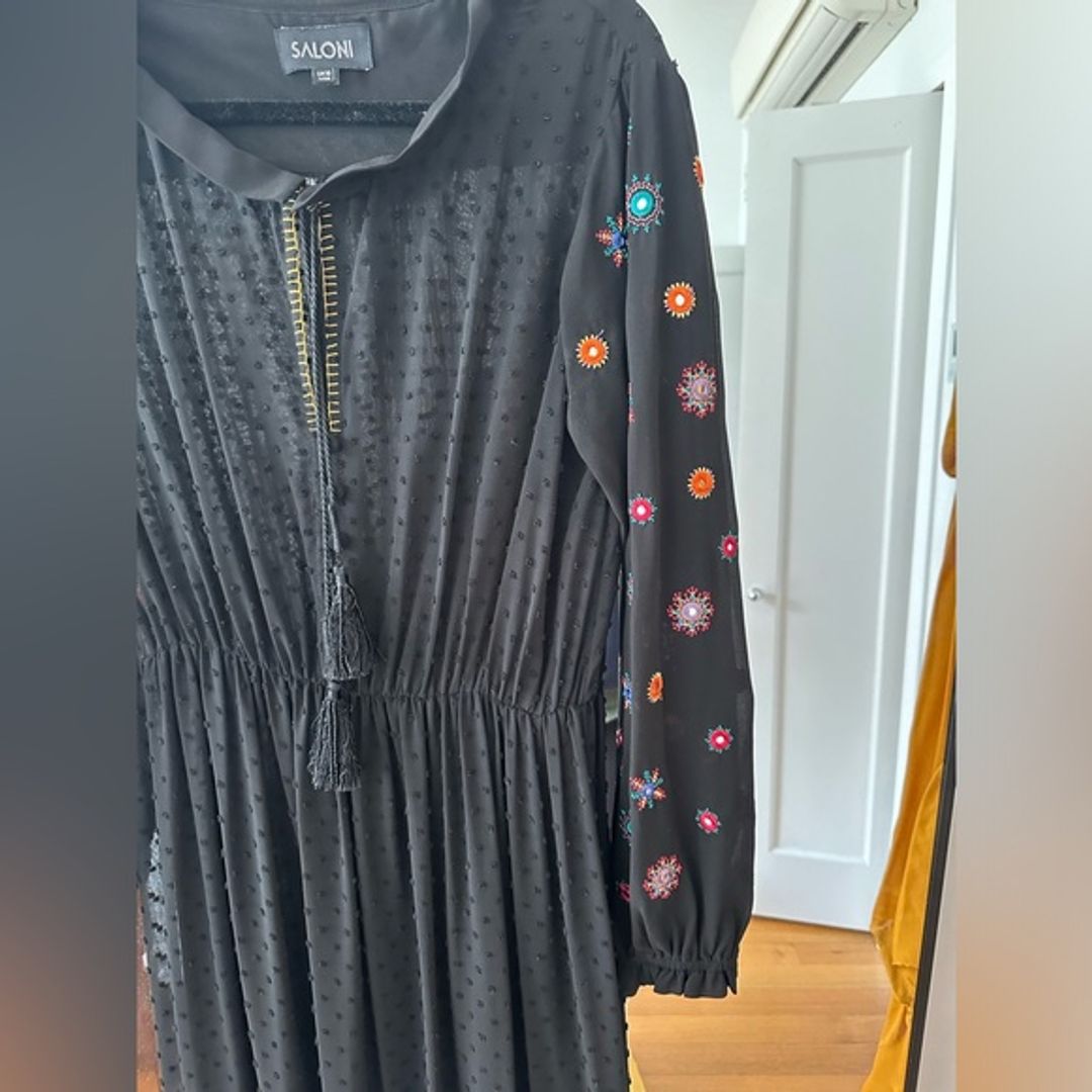 Saloni Alexia Embroidered Fil Coup Maxi Dress Black 6